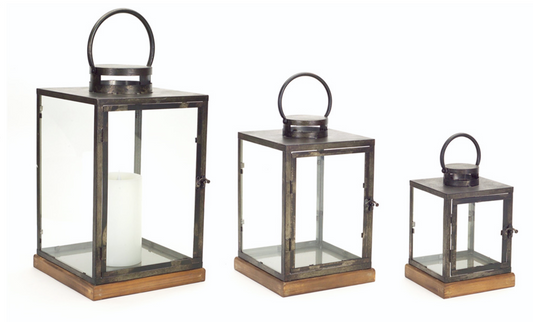 Metal Glass and Wood Lanterns