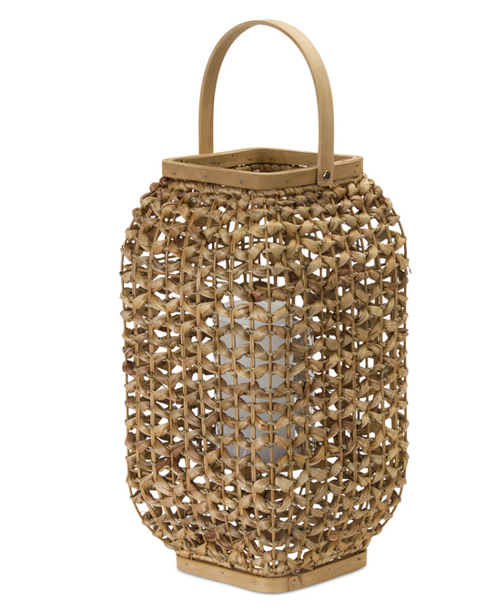 Lantern 16H Wicker/Glass"