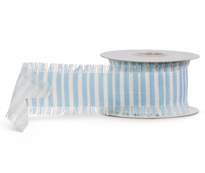 Blue Striped Frayed Edge Ribbon