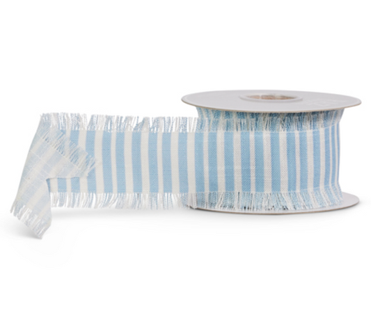 Blue Striped Frayed Edge Ribbon