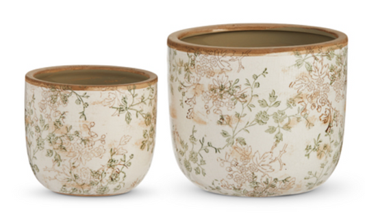 Taupe Floral Cache Pots