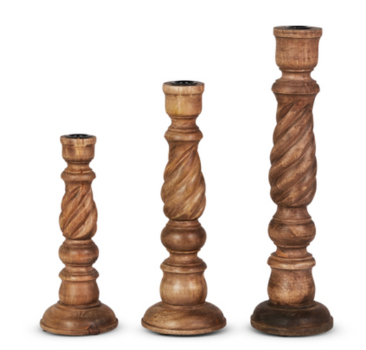 Set of 3 Wooden Candle Sticks