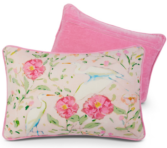 Egrets in Camellias Lumbar Pillow