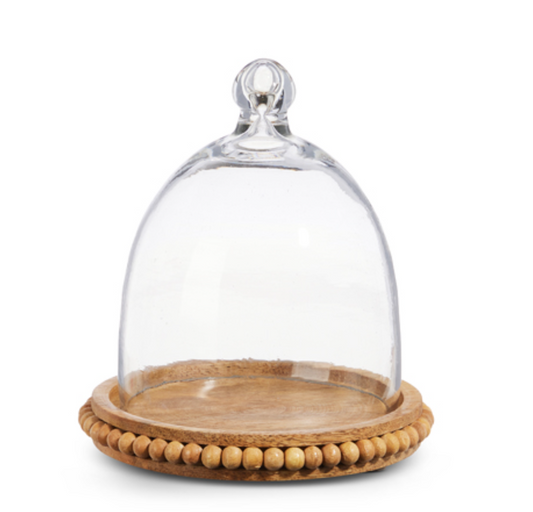 7" Wood Beaded Tray with Cloche