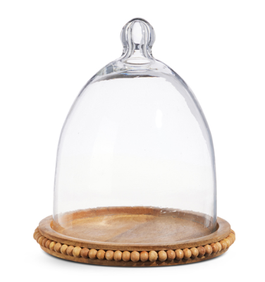 8.75" Wood Beaded Tray with Cloche