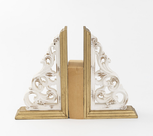 Set of Carved Bookends with Gold Accent Color