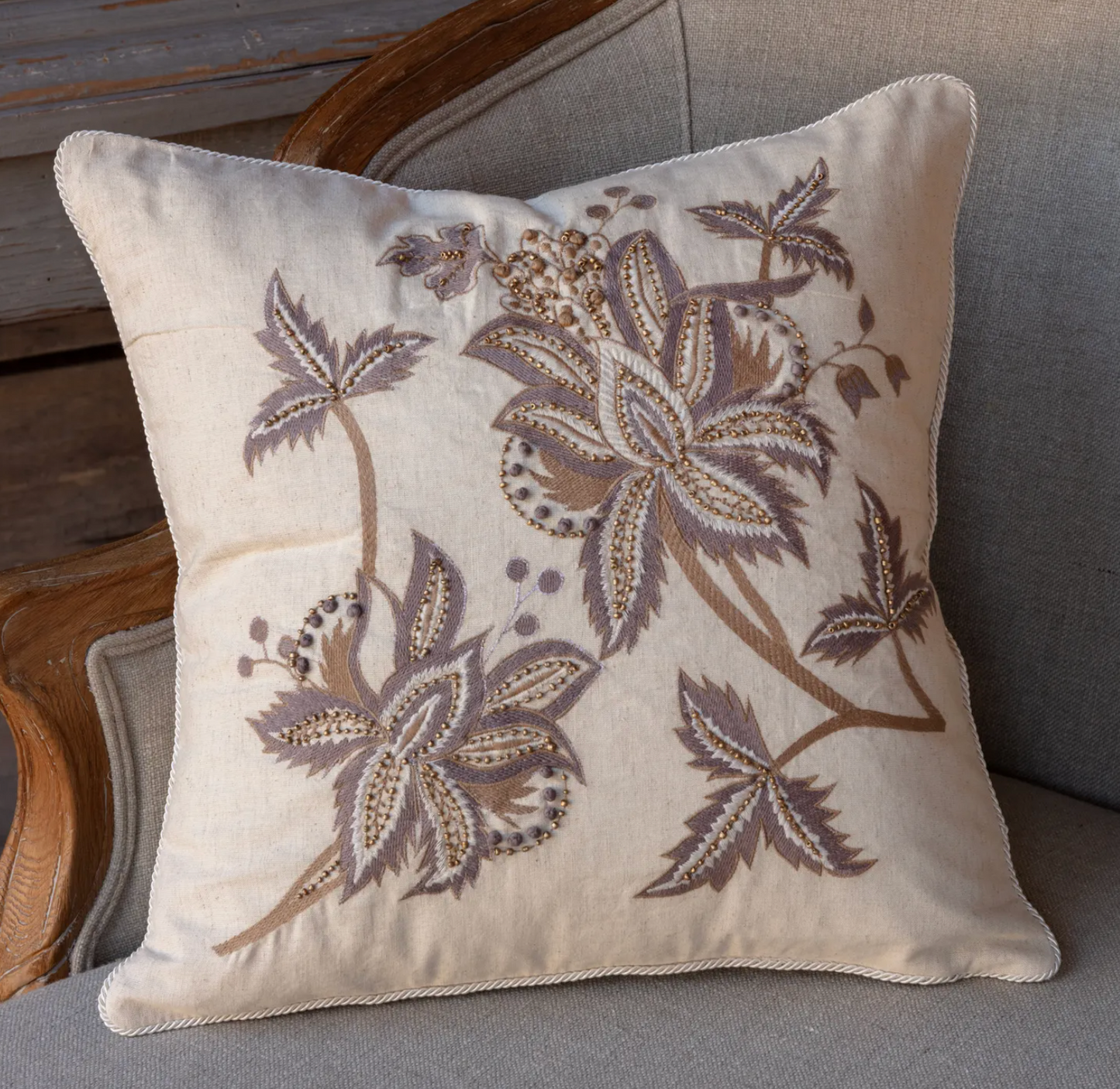 Embroidered & Beaded Thistle Pillow