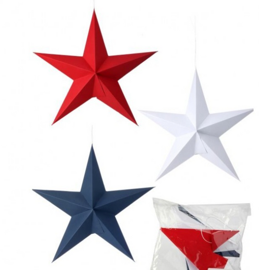Set of 3 Red White and Blue Hanging Stars
