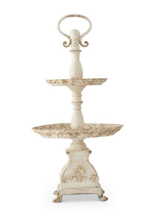 White and Gold Washed Metal 2 Tiered Table