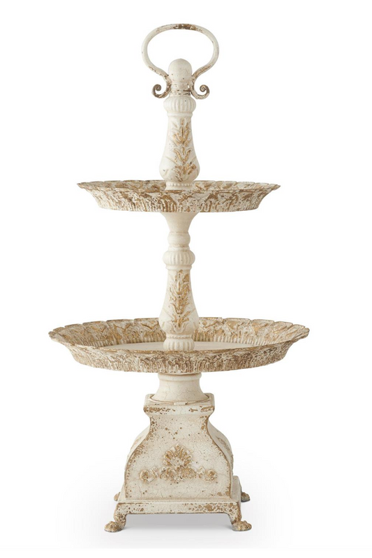 White and Gold Washed Metal 2 Tiered Table