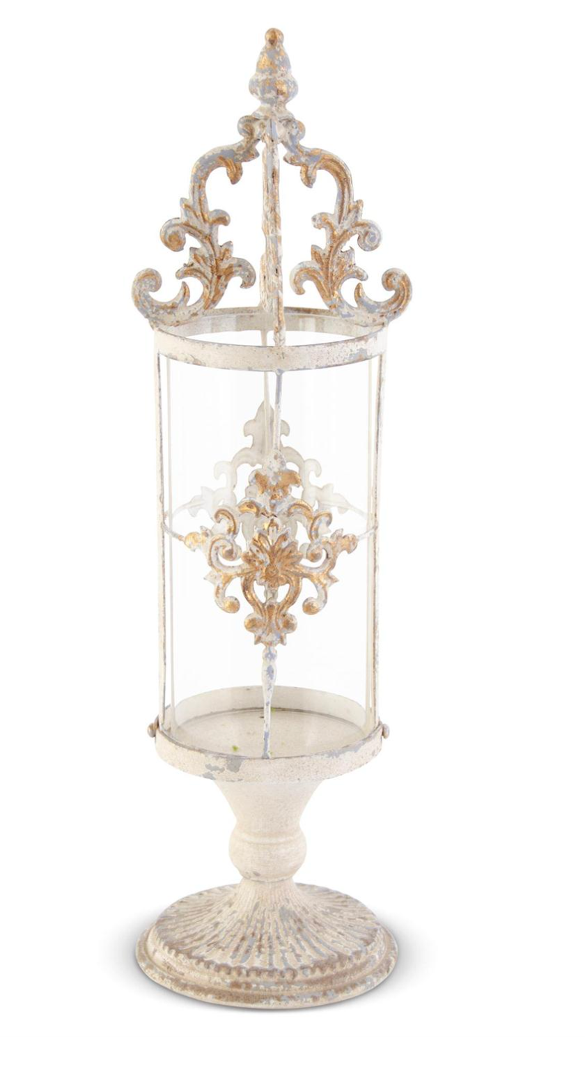 Cream Gray & Gold Ornate Metal Hurricanes