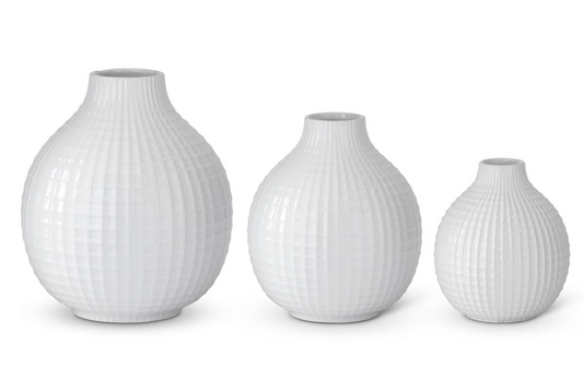 Glossy White Ceramic Grid Vases