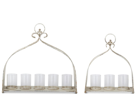Weathered White & Gold Hurricane Candlehold