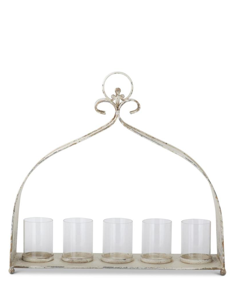 Weathered White & Gold Hurricane Candlehold