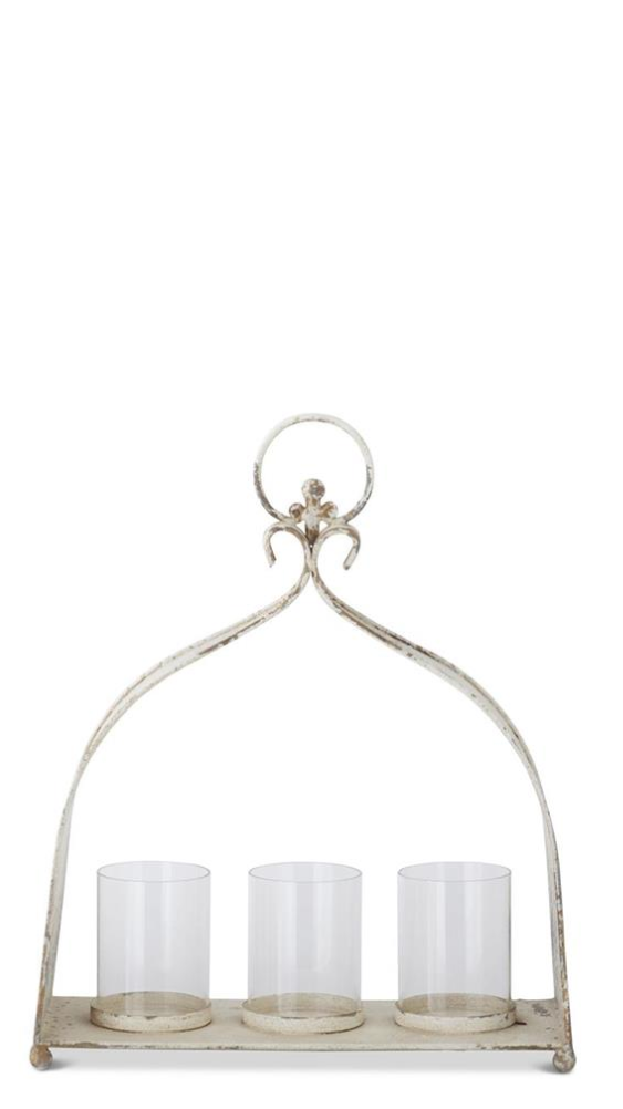 Weathered White & Gold Hurricane Candlehold