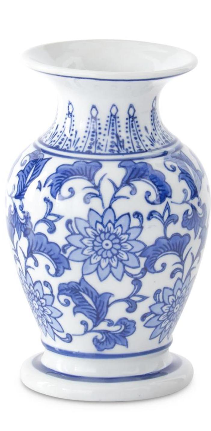 Blue & White Ceramic Chinoiserie Bud Vases