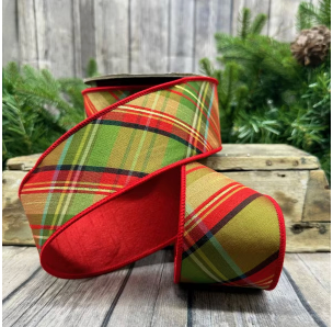 Red, Black, Moss Plaid Dupion