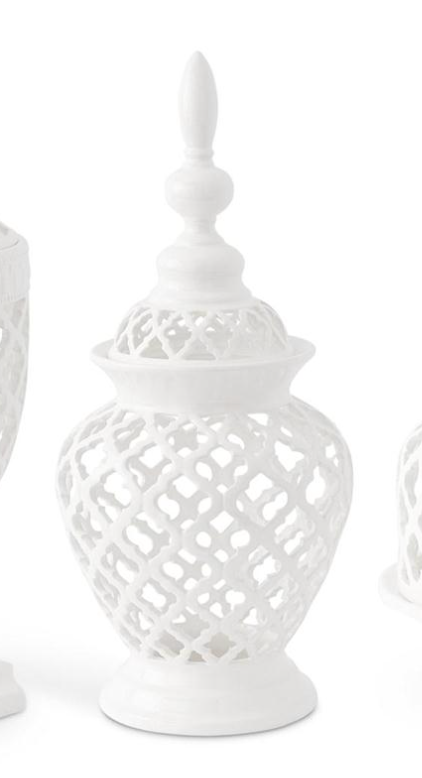White Ceramic Filigree Round Jar