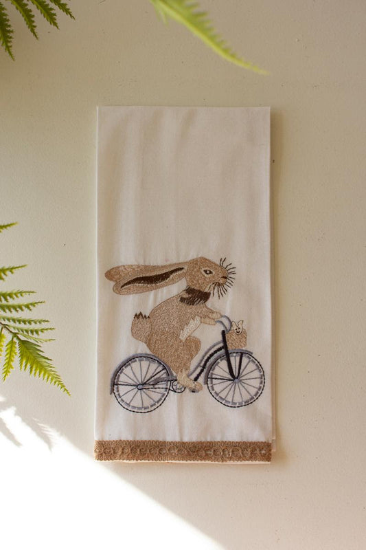 Easter Bunny on Bike Tea Towel