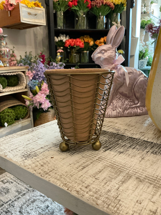 TERRACOTTA PLANTERS W WIRE WRAP & BRASS DETAIL 1