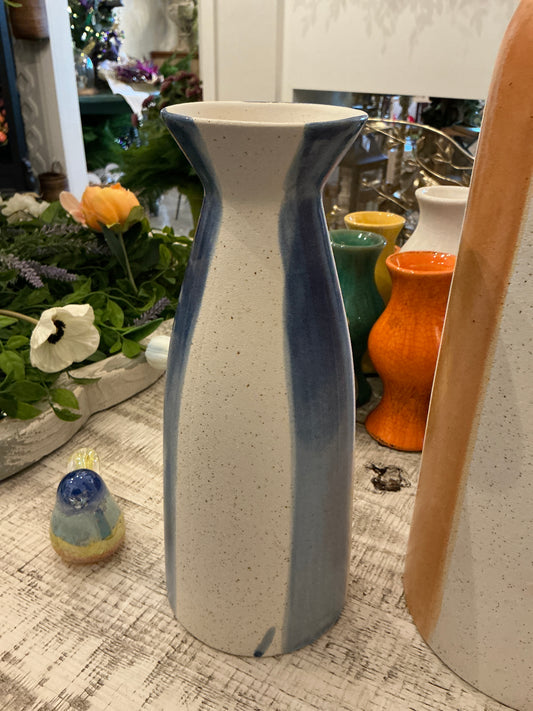 CERAMIC COLORED STRIPED VASES - Med Blue