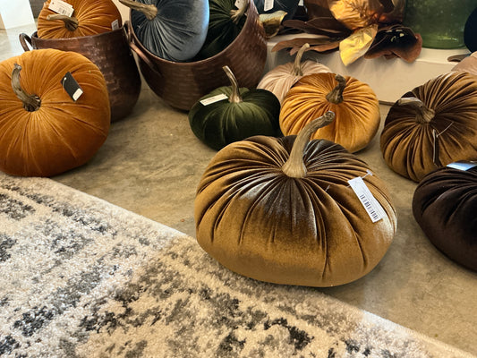 Large Plush Velvet Pumpkin - Light Brown