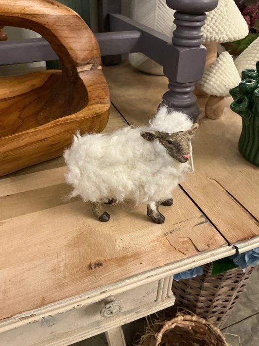 4"H, 4.5"H Resin/Faux Fur Sheep - Large White
