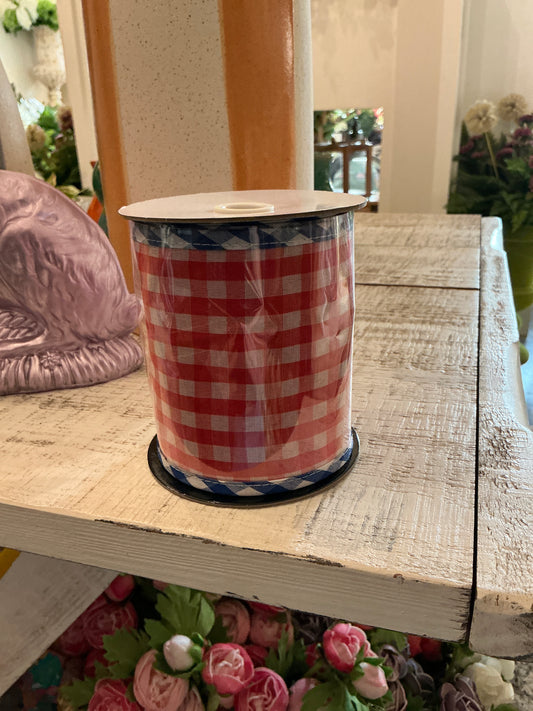 REDB 4"X5Y SPRING GINGHAM W/BORDER RIBBON