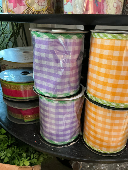 LVGR 4"X5Y SPRING GINGHAM W/BORDER RIBBON