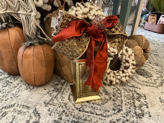 Antique Gold Lantern with Fall Bow