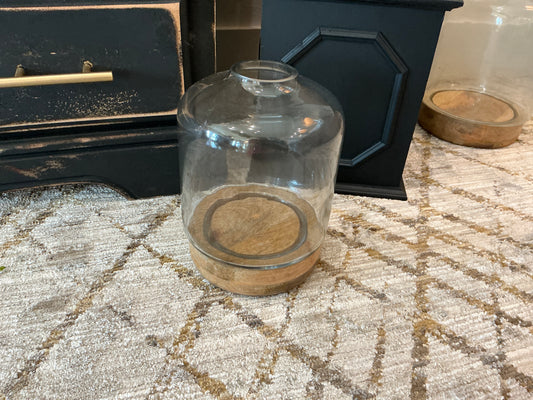 Glass Candle Holder With Wood Base - Small