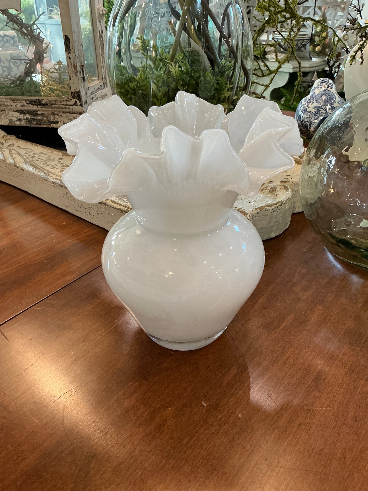 8" White Ruffle Vase
