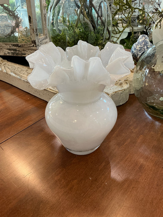 8" White Ruffle Vase