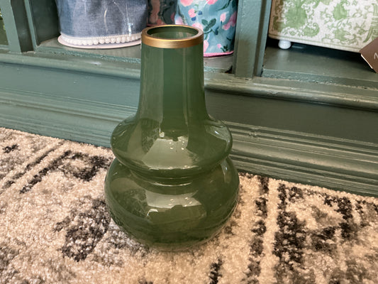 8" Green Bud Vase with Gold Rim