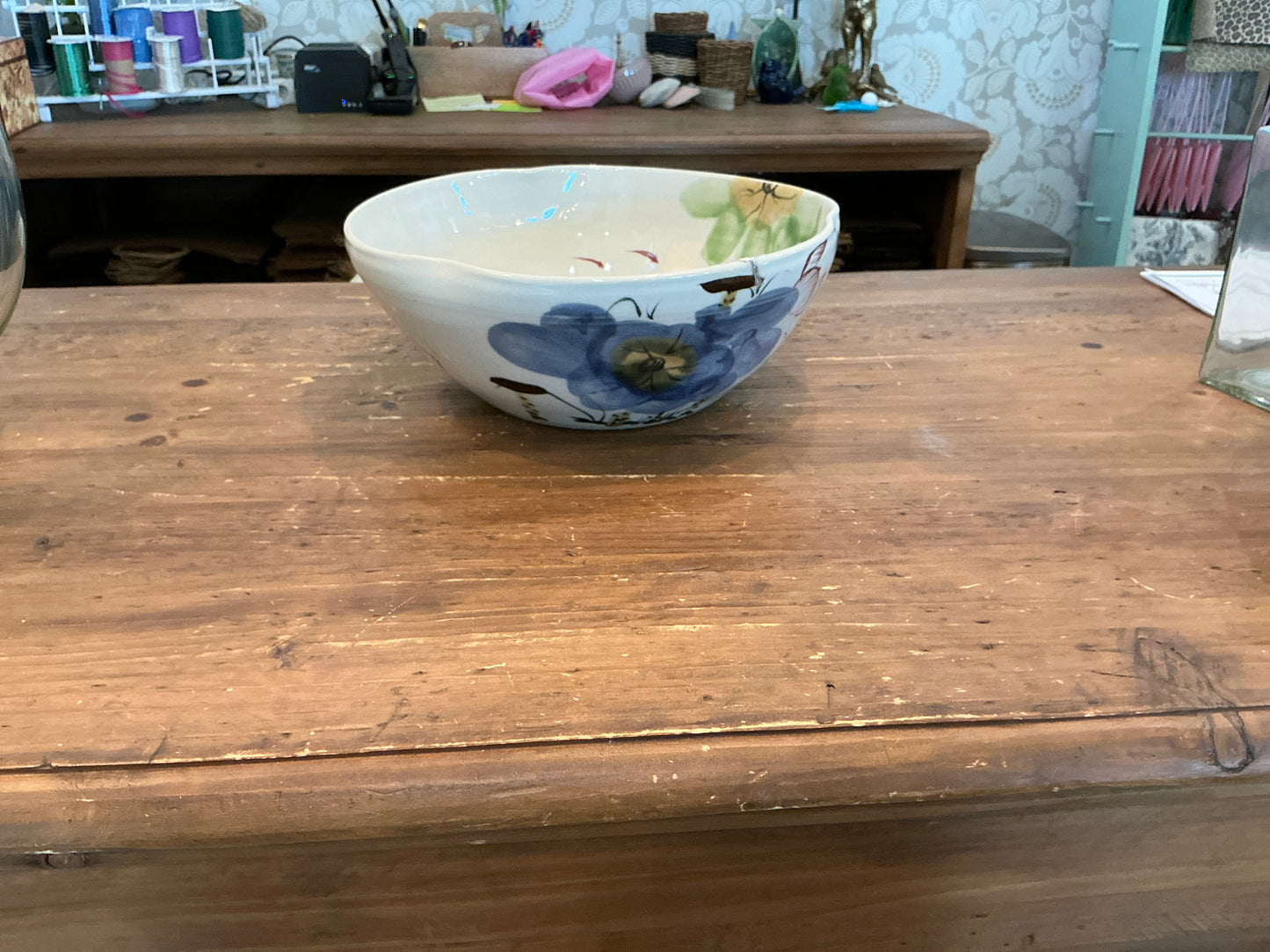 LOTUS PATTERN PORCELAIN BOWL 12''W,MUL