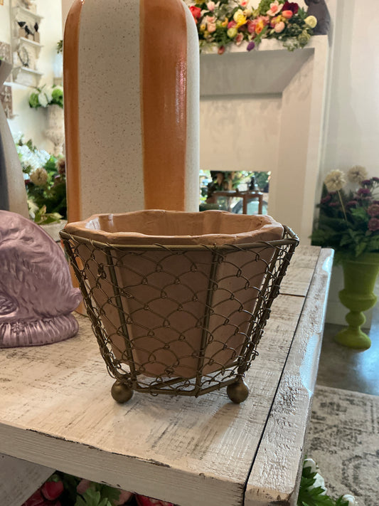 TERRACOTTA PLANTERS W WIRE WRAP & BRASS DETAIL 4