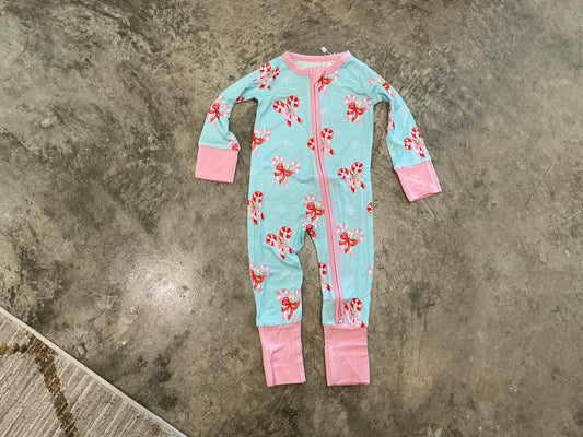 Candy Cane Bows Zipper Onesie