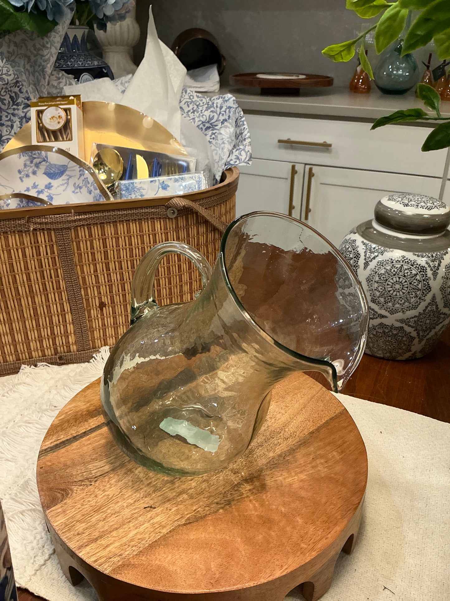 SMALL GLASS TILTED PITCHER