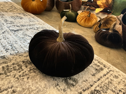 Large Plush Velvet Pumpkin - Dark Brown