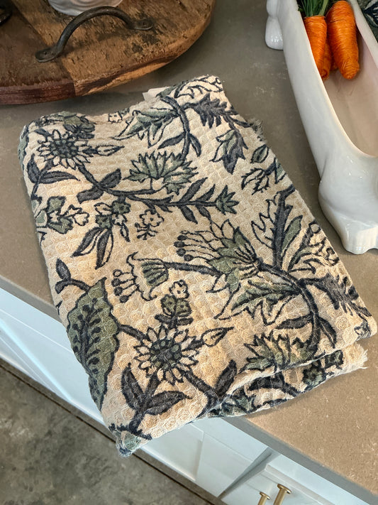 Cornflower Botanical Print Cotton Dish Towel