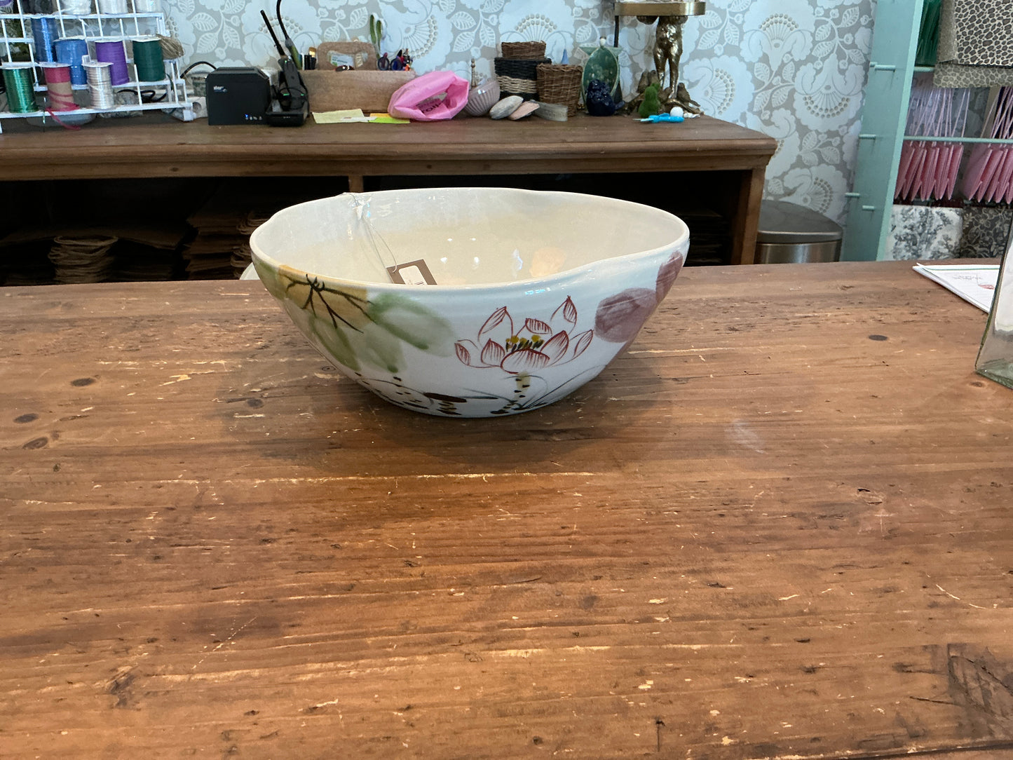 LOTUS PATTERN PORCELAIN BOWL 12''W,MUL