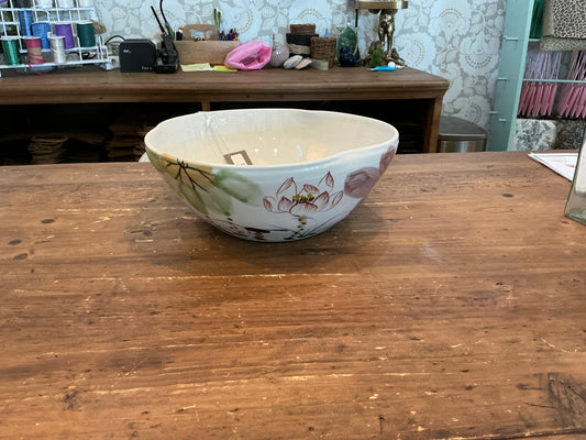 LOTUS PATTERN PORCELAIN BOWL 12''W,MUL