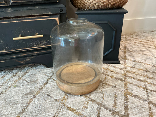 Glass Candle Holder W/Wood Base - Large