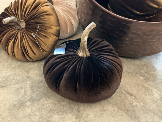 Small Plush Velvet Pumpkin - Dark Brown