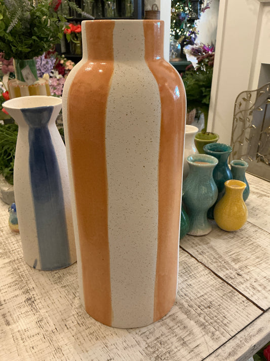 CERAMIC COLORED STRIPED VASES - Tall Orange