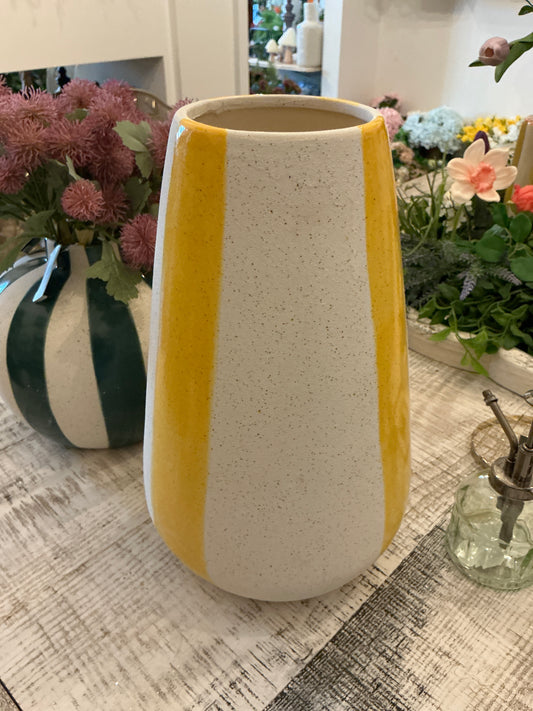 CERAMIC COLORED STRIPED VASES - Tall Yellow