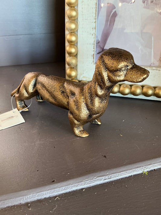 6.5x3.5x1.75"" Gold Cast Iron Dachschund 