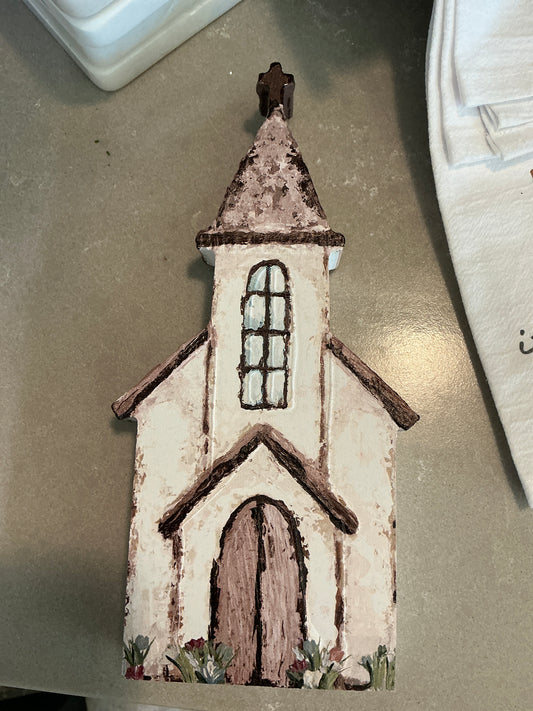 Shelf Sitter Church Raised Painted Accents