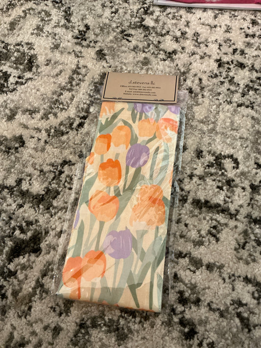 4” x 56“ poplin yellow lavender watercolor tulip check back sash, yellow
