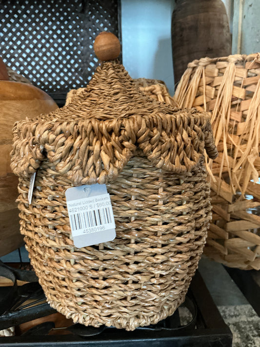 13.5" Natural Lidded Baskets Small
